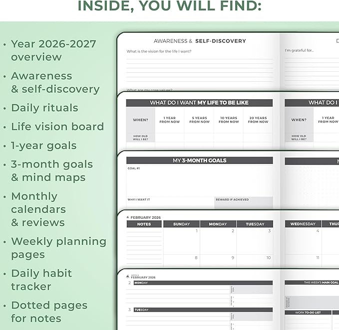 Clever Fox Planner PRO Dated (Jan 2026–Jan 2027) Weekly & Monthly Life Planner to Increase Productivity, Time Management and Hit Your Goals – Organizer, Gratitude Journal – A4 Size (Forest Green)