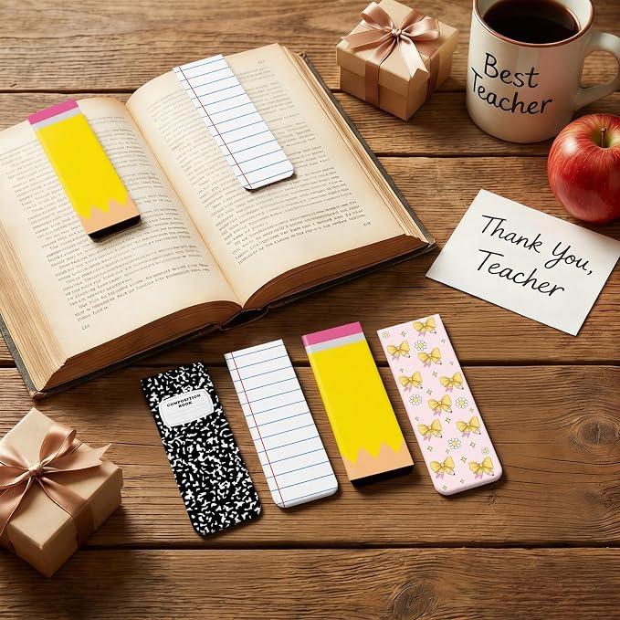 12 Pcs Large Teacher Magnetic Bookmarks 3.9", End of Year Teacher Gifts Back to School Supply Jumbo Magnet Bookmark Pencil Book Marker Page Clip for School Office Home Reading Favor(Cute)