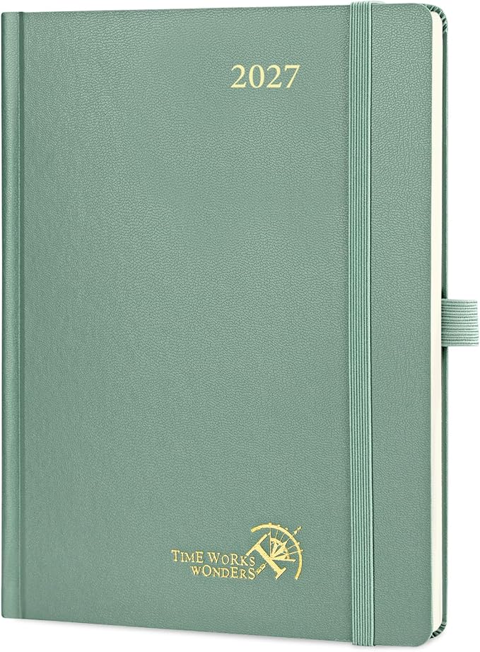 POPRUN 2027 Planner Weekly and Monthly, 6.5" x 8.75" Calendar, Jan 2027- Dec 2027 Agenda, Daily Appointment Book with Hourly Time Slots, Monthly Tabs, Hardcover, 100 GSM - Midnight Green