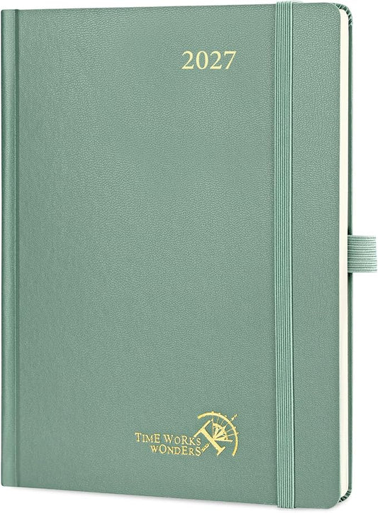 POPRUN 2027 Planner Weekly and Monthly, 6.5" x 8.75" Calendar, Jan 2027- Dec 2027 Agenda, Daily Appointment Book with Hourly Time Slots, Monthly Tabs, Hardcover, 100 GSM - Midnight Green