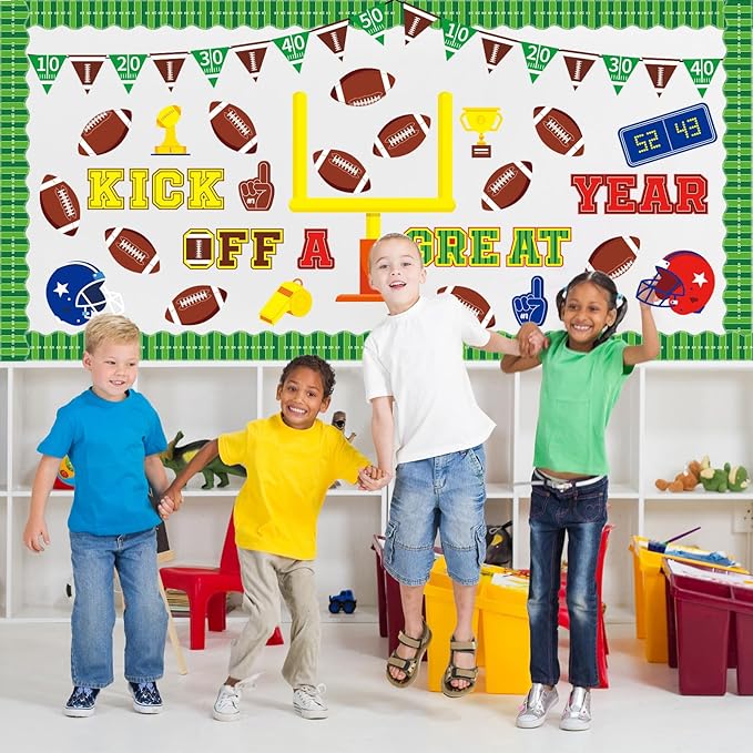 Whaline 86 Pcs Football Bulletin Board Decoration Kick Off A Great Year Paper Cutouts with 200 Pcs Glue Points for Sports Event Rugby Party Classroom
