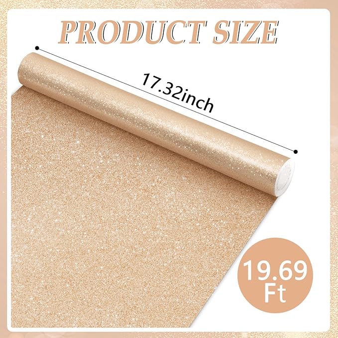 Glitter Bulletin Board Paper Roll Sparkle Wrapping Paper Bulletin Board Decor Glitter Poster Gift Wrapping DIY Art Crafts Wallpaper Background for Home Office Classroom Decor 17" x 20ft, Champagne