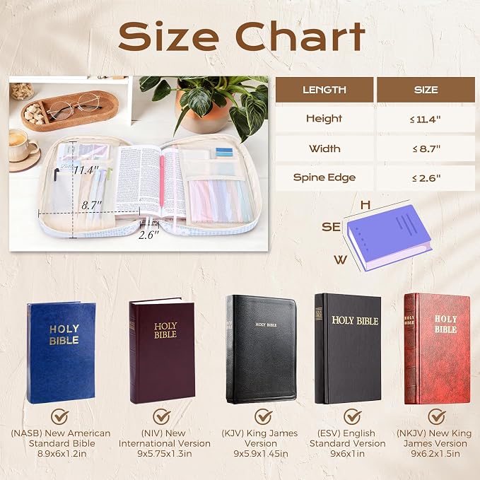 XKDOUS Bible Cover Case for Women Large Bible Bags with Durable Handle Quilted Carrying Case Church Book Holder Bible Study Supplies Accessories for Christian Gifts