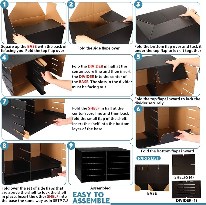Fuutreo 2 Pcs Construction Paper Storage, Classroom Mailboxe, Back to School Literature Sorter, Sturdy Cardboard Paper Organizer for Teacher, Student, Office, 29.5" x 14.2" x 12.4"(10 Slots,Black)