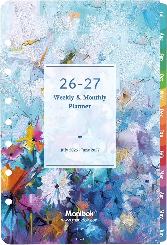 2026-2027 Planner Refills - Planner 2026-2027 Inserts with 7-Hole Punched, 5-1/2" x 8-1/2", Runs from July 2026 to June 2027, Weekly and Monthly Spread, Colorful Monthly Tabs