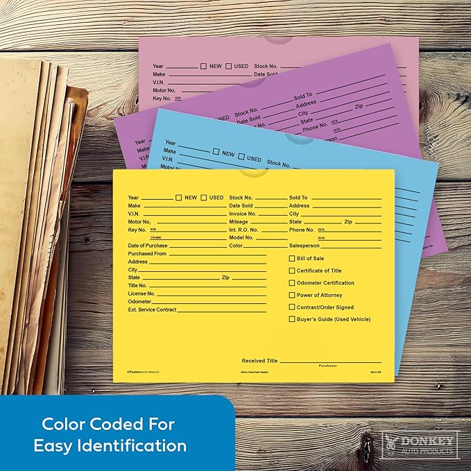 Printed Vehicle Deal Envelopes 9x12 Deal Jackets (100 shrink wrapped) (Yellow)