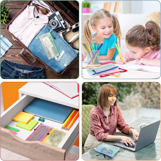 IKAYAS Mesh Pencil Bags - Zippered Document Folders, 20 Pack, 10 Colors - School & Office