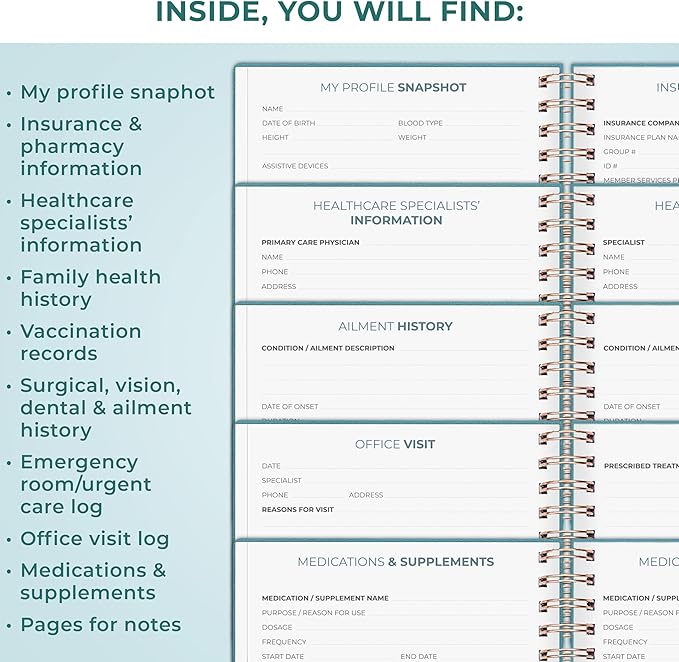 Clever Fox Personal Health Record Keeper – Medical Care Planner – Wellness & Medication Tracker Journal for Patients – Organizer Notebook, Daily Tracking Log Book & Appointment Diary (Aquamarine)