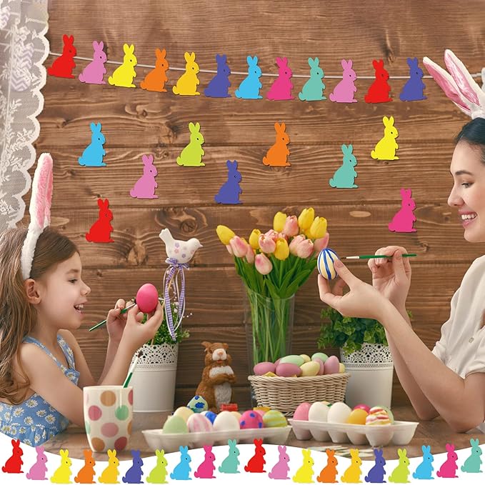200 Pieces Bunny Paper Cutouts Easter Bulletin Board Decorations Colorful Bunny Shapes Accents Bunny Die Cuts for Classroom Home Decor DIY Craft Projects