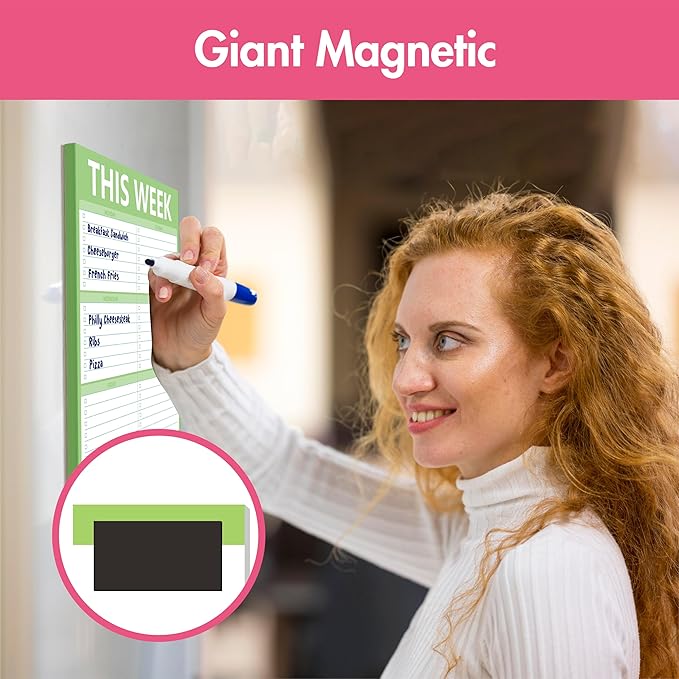 90 Sheets Weekly Planner, Magnetic Checklist Planner Updated Weekly To-do Notepad, Tear-off Blank Shopping List for Office or School, Green