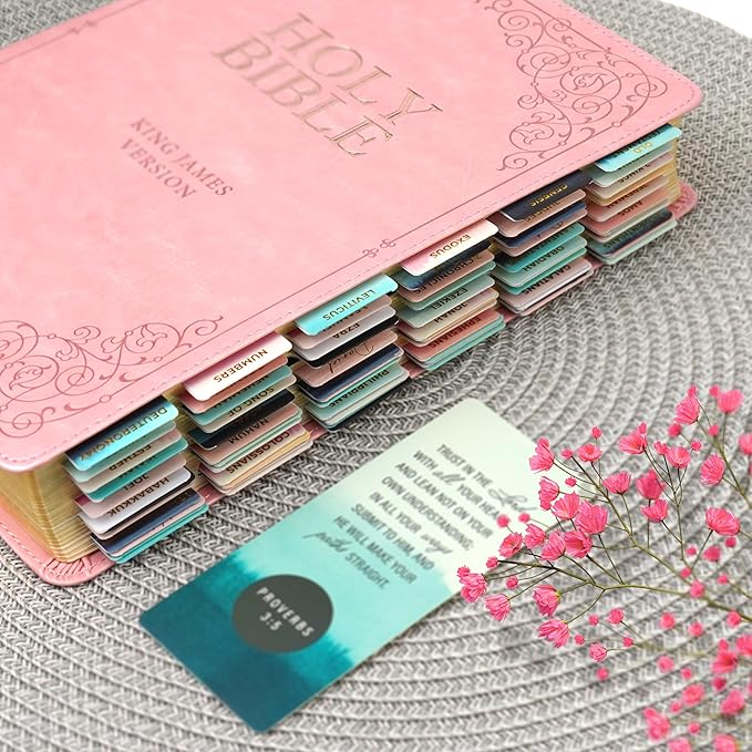 OFFILICIOUS Bible Book Tabs, 100 Soft-Touch, Laminated, Pink Bible Tabs, Cute Bible Accessories Tabs for Bible, Protestant & Catholic Bible Tabs Large Print, Blue Bible Tabs for Women & Men