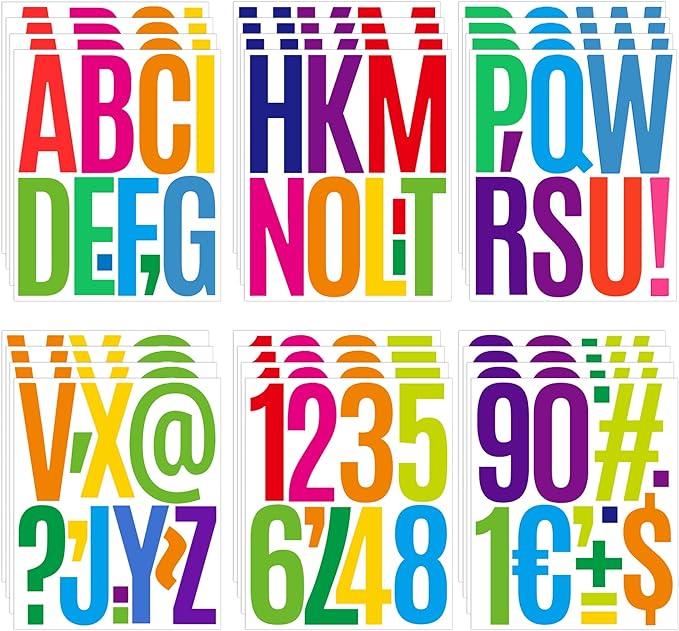 240Pcs 5 Inch Bulletin Board Letters Large Letter Stickers Colorful Vinyl Alphabet Stickers Numbers and ABC Cutouts Letters for Post Board Chalkboard Crafts Classroom Decoration (Colorful, 5 Inch)