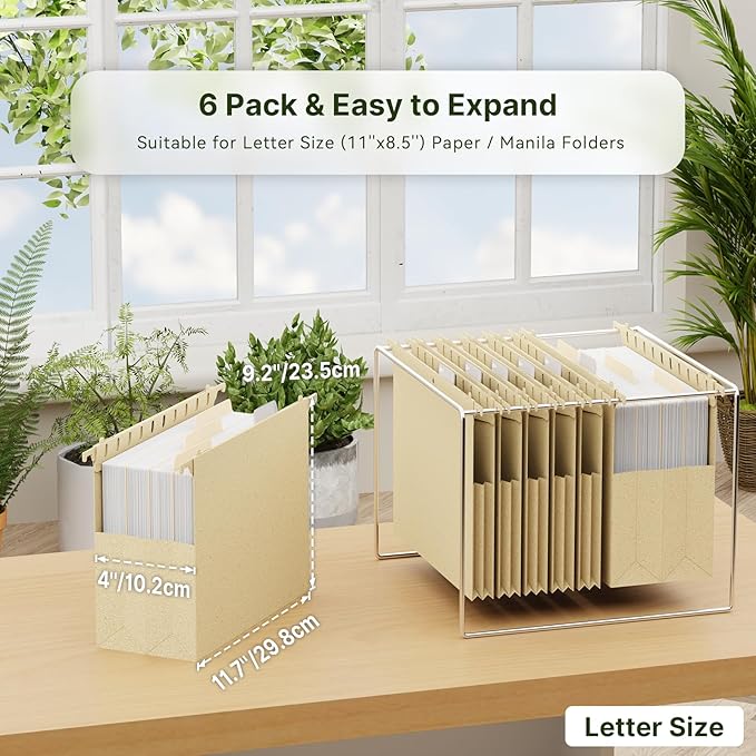 XINGIA 4 Inch Hanging File Folders Letter Size,6 Pack Extra Capacity Hang Folders for File Cabinets,Wheat Straw Expanding File Folders Hanging with Tabs,Designed for Bulky Files,Medical Charts