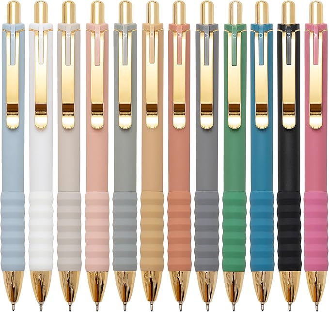 Aisibeiger Ballpoint Pens Black Ink Ball Point Pen with Super Soft Grip Medium Point 1.0mm Office Pens (Gold 12-count)