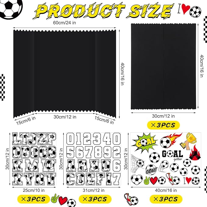 Tinlade 3 Set Soccer Senior Night Gifts Senior 2026 Photo Display Board 24" x 16" Trifold Poster Board with Soccer Themed Stickers for Graduation Picture Frame Sport Theme Party Supplies