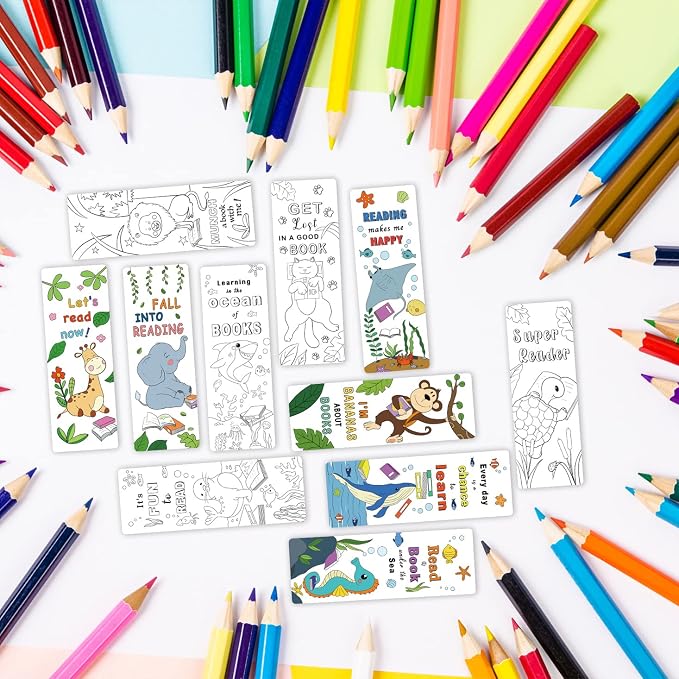 60 PCS Anseal Color Your Own Bookmarks Bulk, DIY Bookmarks for Teens, Cute Animal Bookmarks for Reading Lover, 12 Styles Fun & Personalized Bookmark for Students, Classroom Rewards Supplies