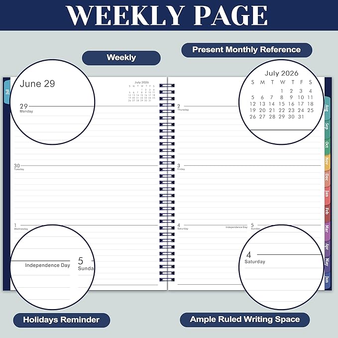 2026-2027 Planner - 2026-2027 Planners Weekly and Monthly, JUL. 2026 - JUN. 2027 11'' x 9'', Planner 26-27 with Colorful Tabs, Premium Paper, Twin-wire Binding - Classic Navy Blue