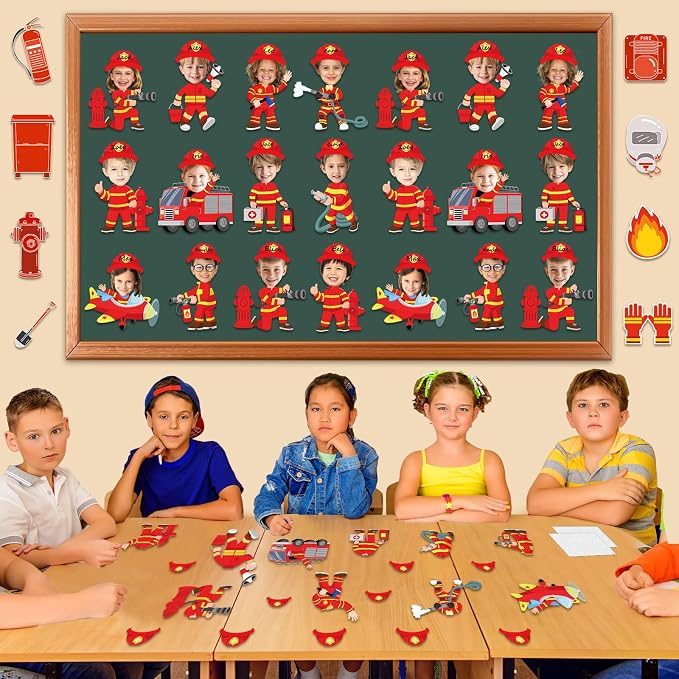 60pcs Firefighter Cutouts Fire Truck Bulletin Board Decorations Fireman Theme Paper Cut-Outs Classroom Decorations for Boy Girl Classroom DIY Craft Photo Kindergarten Preschool Wall Door Supplies