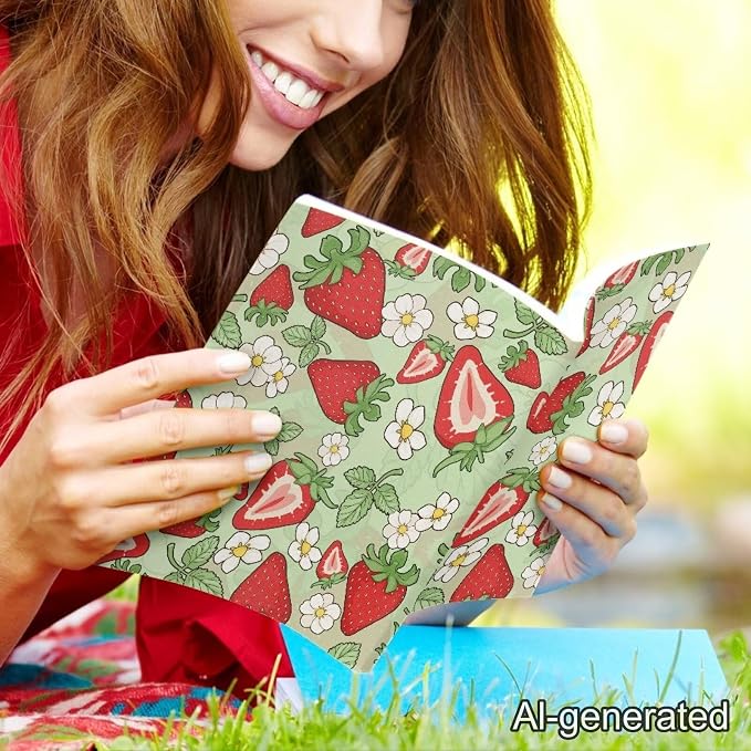 Dreaweet Green Book Sleeve Book Protector,Strawberry Print Book Covers for Paperbacks Textbook Hardcover up to 9 x 11 Inches,Washable Fabric,Book Sleeves for Women Girls