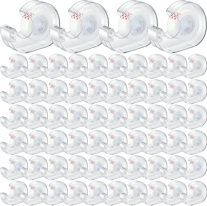Yahenda 64 Pcs Invisible Tapes Dispensers with 32 Writable Matte Clear Tape Refills, 0.7 x 985 Inches, Refillable Desk Tape Dispenser Bulk for DIY Project, Home, Office, School & College Supplies