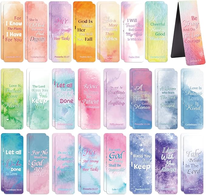 WSICSE 48 Pcs Bible Verse Magnetic Bookmarks, 24 Christian Scripture Double Sided Book Marks for Reading Women Students Teachers School Church Office Gifts