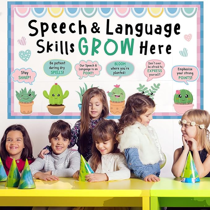 Speech Therapy Bulletin Board Decorations Motivational Succulent Plant Themed Bulletin Board Set End of Year Cactus Positive Affirmations Accents Cutouts for School Classroom Wall Door Decor Supplies