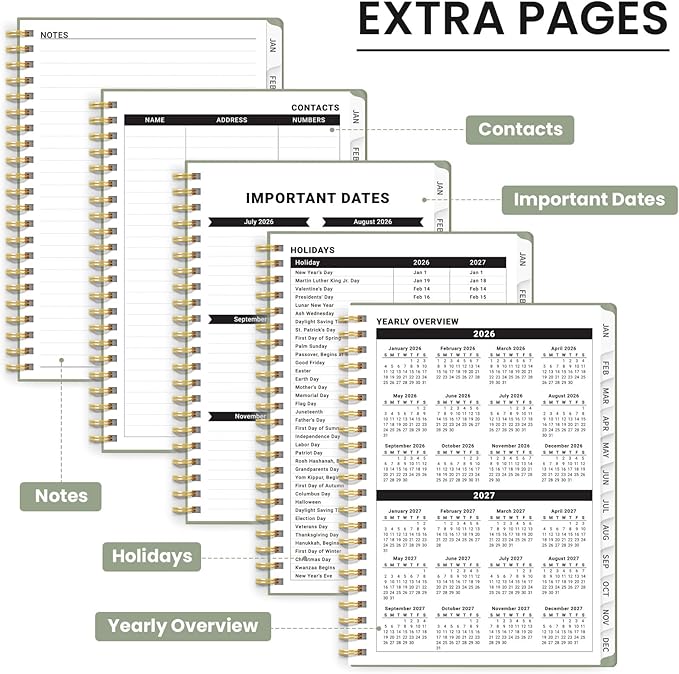 2026 Planner - Weekly and Monthly Planner, January 2026 to December 2026, Spiral Bound 2026 Calendar Planner Book, Inner Pocket, Perfect for Office Home School Supplies - A5 (6.3" x 8.5"), Green