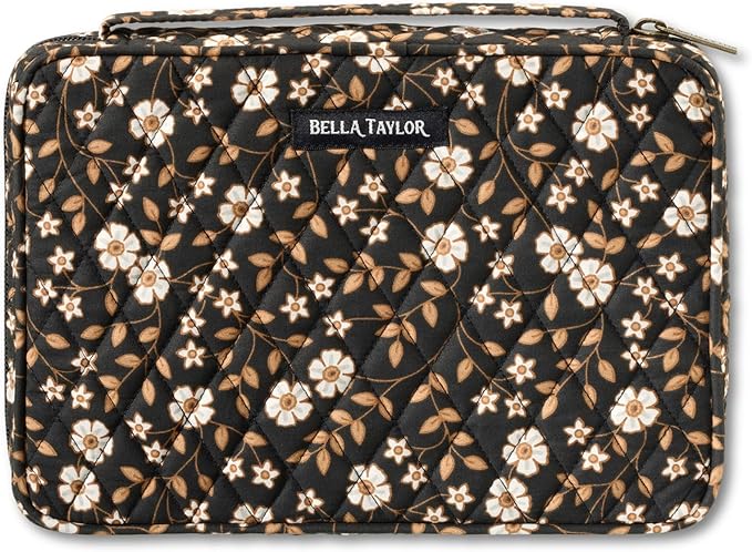 Bella Taylor Small Bible Cover for Women - Quilted Cotton Bible Case for 6 x 9 inch Books - Vintage Vine Midnight