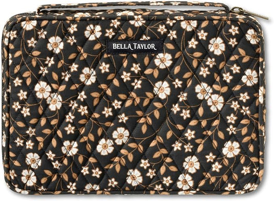 Bella Taylor Small Bible Cover for Women - Quilted Cotton Bible Case for 6 x 9 inch Books - Vintage Vine Midnight