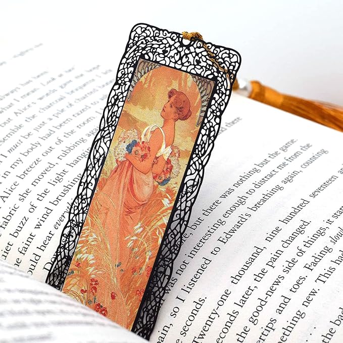 BLBMH Metal Bookmarks for Women Alphonse Mucha Birthday Christmas Gifts Unique Mother's Day Teacher Appreciation Gifts for Book Lovers Friends Readers - Summer