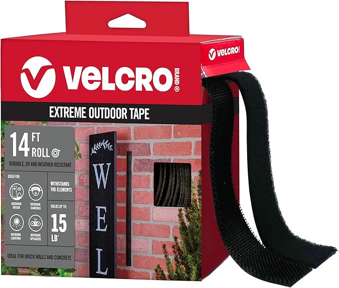 VELCRO Brand Extreme Outdoor Double Sided Mounting Tape Holds up to 15 Pounds on Brick or Other Rough Surfaces UV and Weather Resistant 14Ft Heavy Duty Roll,(Pack of 12)