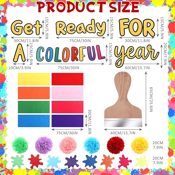 Tinlade 36 Pcs Art Painting Classroom Decoration Set Get Ready for A Colorful Year Bulletin Board Decoration Art Paint Rainbow Cutouts for Back to School First Day of School Chalkboard Wall Decor