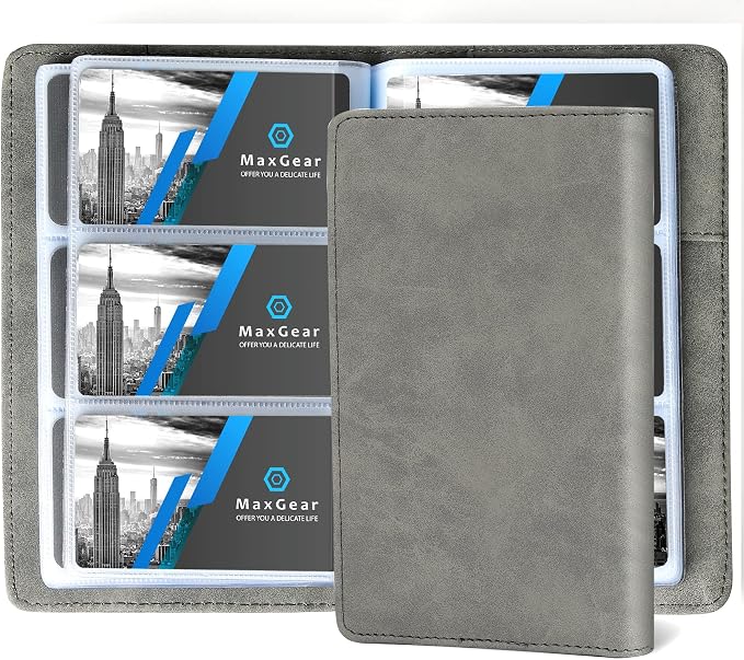MaxGear Business Card Organizer Book, Holds 240 Cards, Portable PU Leather Business Card Holder with Clear Sleeves, Professional Card Binder for Office, Meetings, Networking, Dark Gray