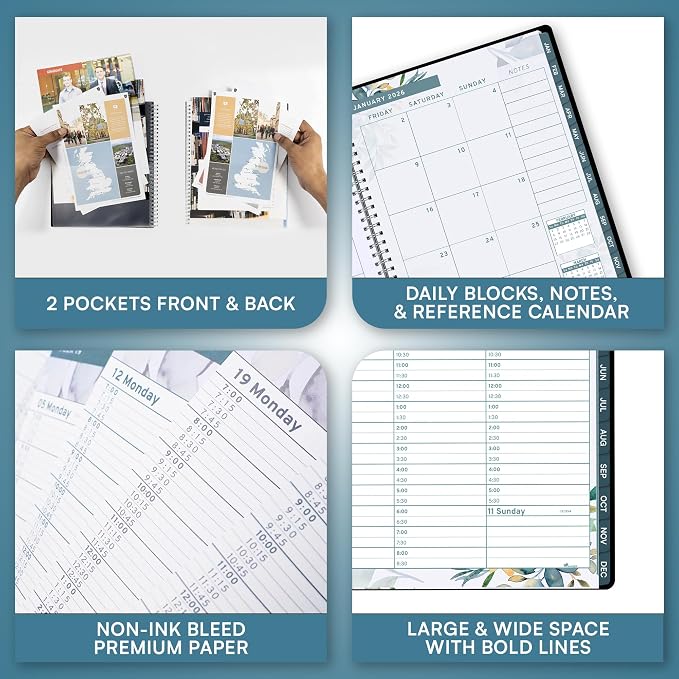 Ensight 2026 Appointment Book and Planner 6.5" x 8.5" Large Hourly Weekly Daily Schedule Book with Tabs, 30 Minute Time Slots, Floral Calendar Organizer Jan 2026–Dec 2026 Appointment Planner - Floral