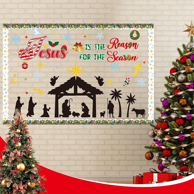 Christmas Nativity Bulletin Board Set Christian Jesus Birth Classroom Decorations Jesus is The Reason for The Season Paper Cutout for Xmas Holiday Sunday School Religious Church Decor