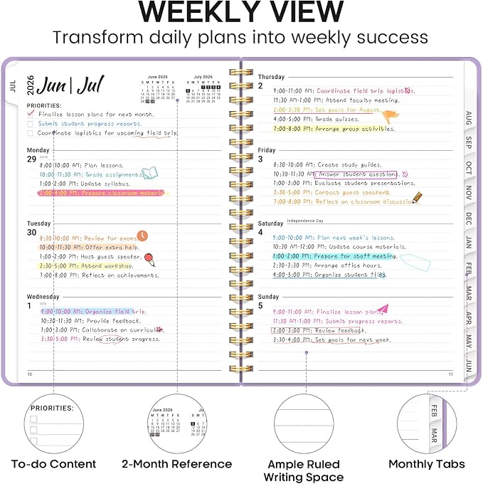 8.5" x 11" Academic Planner 2026-2027, Weekly & Monthly Calendar Planner Book, July 2026 – June 2027, Large Hardcover Organizer with Tabs, Perfect for Teachers, Students, Women & Men – A4, Lavender