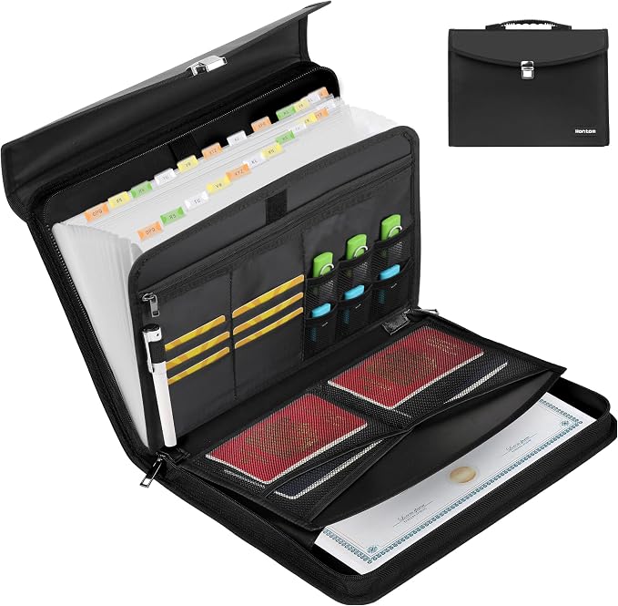Hontom Accordion File Organizer,24 Pockets Fireproof Expanding File Folder with Multi Pockets,Portable Business Fireproof Storage Document Organizer Folder with Snap Closure for Documents and File