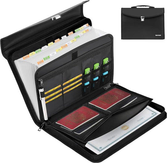 Hontom Accordion File Organizer,24 Pockets Fireproof Expanding File Folder with Multi Pockets,Portable Business Fireproof Storage Document Organizer Folder with Snap Closure for Documents and File