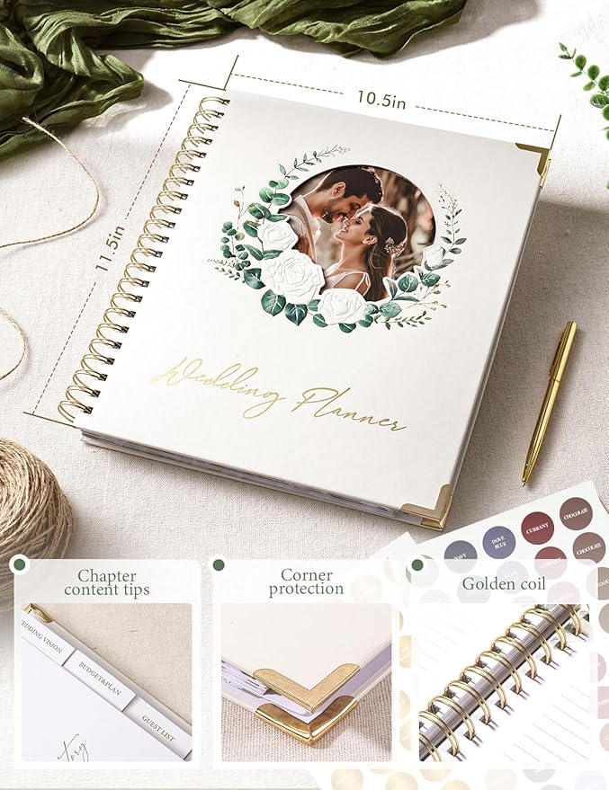 molekaus Wedding Planner Book And Organizer：Wedding Planner For Bride With Interchangeable Photo Cover & Embossed Design — Wedding Planner Bride to be Gifts, engagement gifts for couples 11.5*10.5in