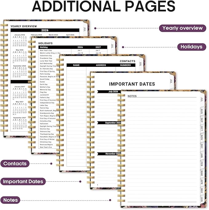 Planner 2026-2027, Academic Year Monthly and Weekly Calendar Planner, Jul 2026 - Jun 2027, Hardcover Teacher Student Planning Agenda book with Tabs, Perfect for School Office Supplies, 8.5" x 11" - Midnight Bloom