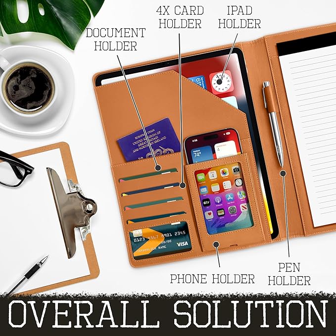 Business Padfolio, Leather Material Modern Padfolio, Business Portfolio Organizer with a Lined Notebook Included.