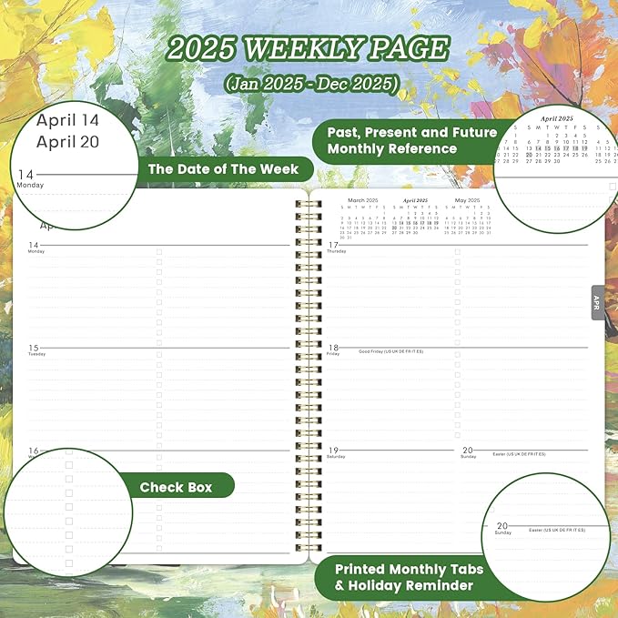 2025 Planner - 2025 Calendar Planner Weekly and Monthly, Jan. 2025 - Dec. 2025, 8" x 10", 2025 Planner Spiral Bound, Twin-wire Binding - Golden Autumn