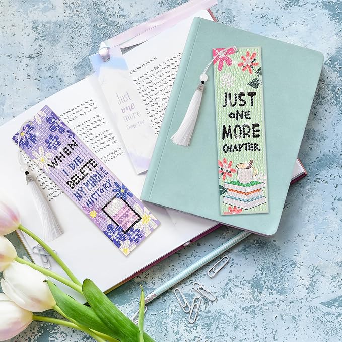 8 Pieces Christian Bible Verse Diamond Art Bookmarks 5d Christian Beaded Bookmark Acrylic Tassel Bookmark for DIY Making Beginners Adults Arts Craft Supplies (Book Lovers)
