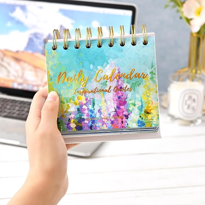 Motivational Calendar - Desk Calendar Standing Flip, Perpetual Calendar, 4.8"x5.5", Perpetual Desk Calendar With Inspirational Quotes, Office Desk Accessories For Women
