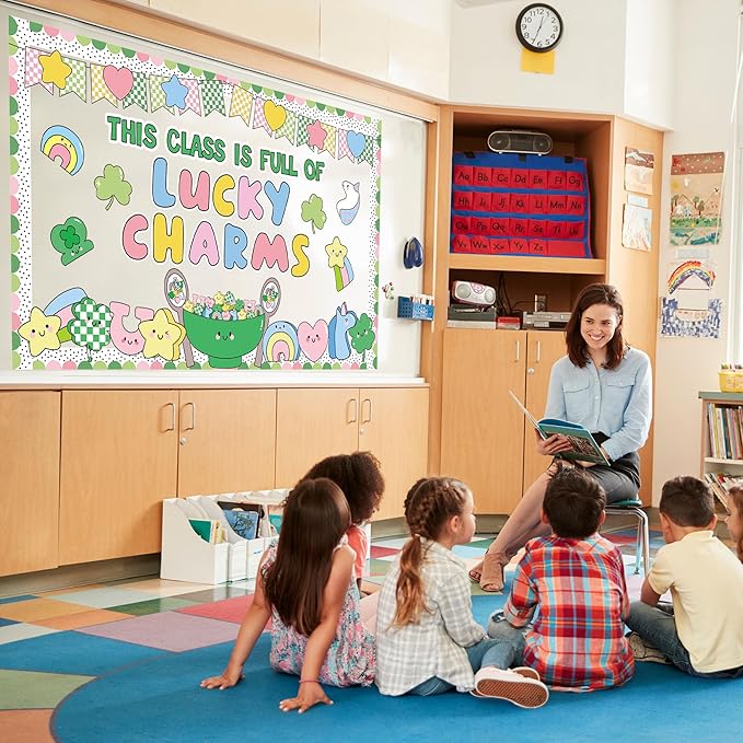 St. Patrick's Day Bulletin Board Decorations Classroom Bulletin Board Set Irish Clover Unicorn Cutouts for School Chalkboard Wall Door St. Patrick's Day Party Supplies