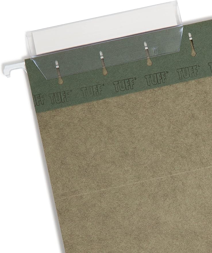 Smead TUFF Hanging File Folder with Easy Slide Tab, 1/3-Cut Sliding Tab, Letter Size, Standard Green, 20 per Box (64036, Rod Color May Vary)