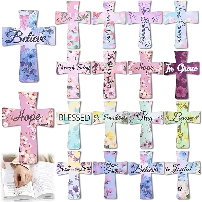 16PCS Magnetic Cross Bookmarks Gifts, Magnetic Bookmark Christian Cross Magnetic Page Markers Religious Bible Verses Bookmarks for Bible Study, Readers, Teachers, Students (B)