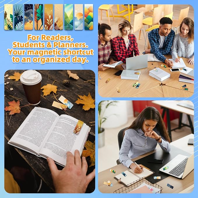 100 Pcs Magnetic Bookmarks Bulk, Cute Magnet Bookmark Page Clips - Magnetic Book Marks for Reading, Book Lovers, Teacher, Students, Women, Men – Party Favors, Teacher Gift, Bookmark Gift (Scenery)