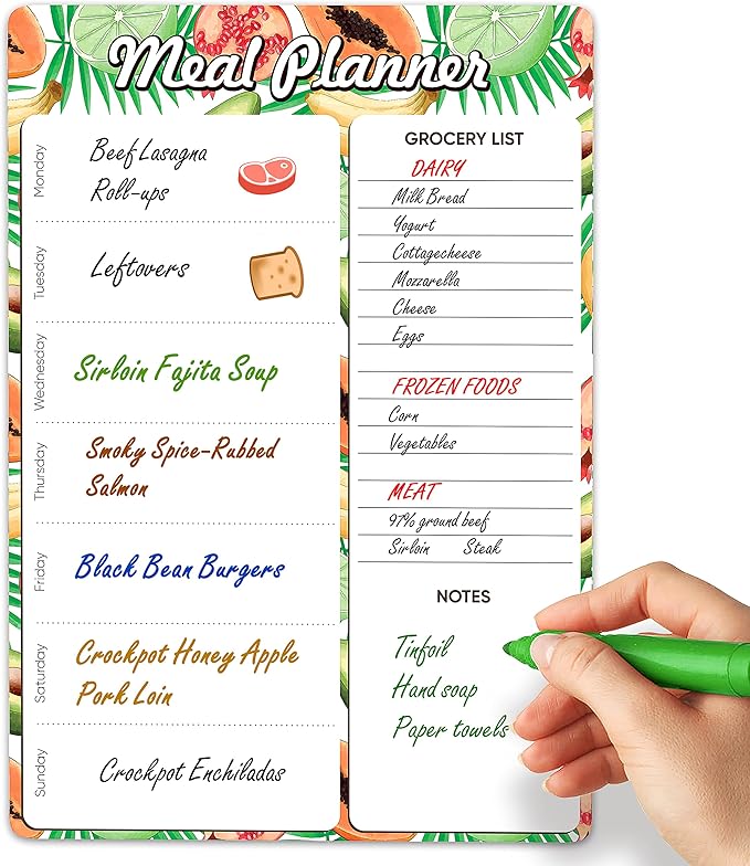 Magnetic Meal Planner for Refrigerator A4-8.5 x 12 Weekly Menu Magnet Fridge Menu Board for Kitchen Dry Erase Menu Board for Fridge Dinner Magnetic Menu Board with Dry Erase Grocery List for Fridge