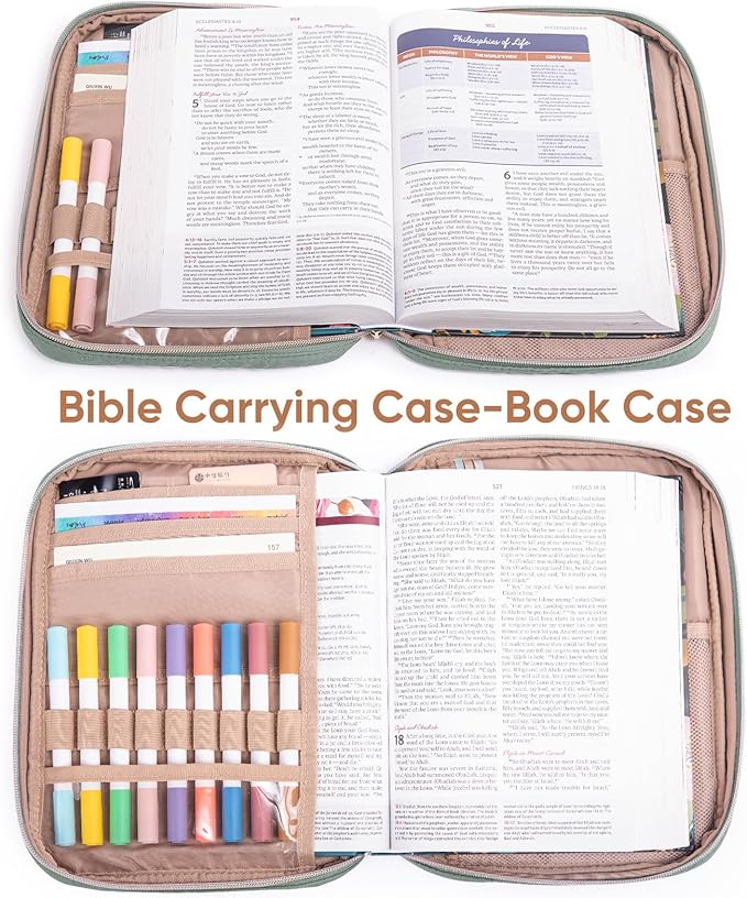 APLUFINE Quilted Bible Cover for Women, Large Bible Bag with Handle & Shoulder Strap, Bible Study Supplies Organizer, Zipper Bible Carrying Case, Christian Gift Book Cover Fits 9 x 6 Bible